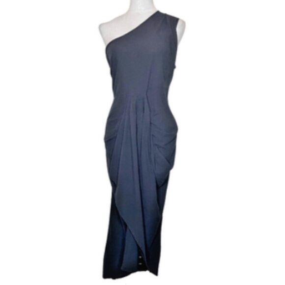 SHEIN Curve Black Cotton One Shoulder Fold Pleat Slit Hem Dress Summer 4X - Picture 2 of 12